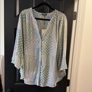 NYDJ Geometric Print Blouse - Blue and White